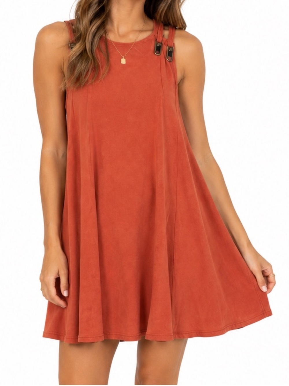 Free People Small Rust Orange Strappy Swing Mini Dress Open Back Boho S